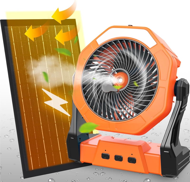 Ausic 10W Solar Fan with Mister, Misting Camping Fan with Solar Panel, Portable Outdoor Fans, 8 Inch Battery Operated Rechargeable Cooling Fans with Water Spray for Travel/Beach/Chicken Coop - Image 1
